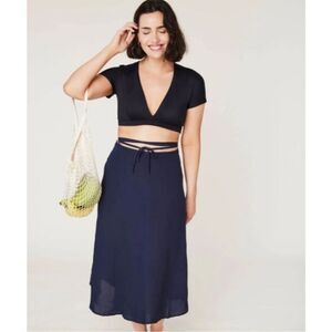 NWT Andie Swim The Tavirs Wrap Maxi Skirt in Midnight Blue Size S/M